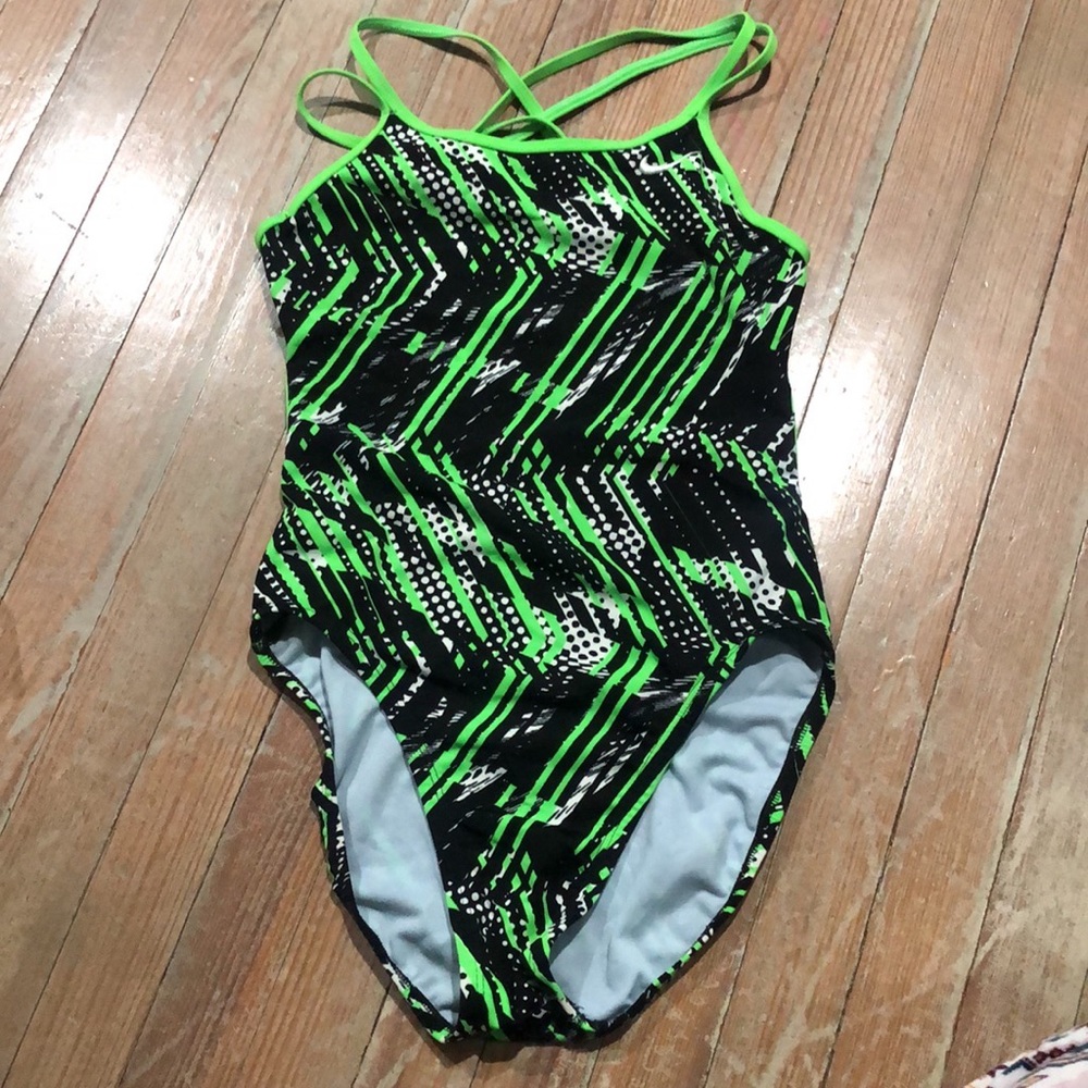Nike Spider Back One Piece Swimsuit - Green and Black